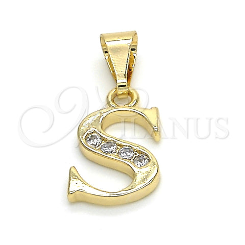Oro Laminado Fancy Pendant, Gold Filled Style Initials Design, with White Cubic Zirconia, Polished, Golden Finish, 05.26.0031