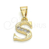 Oro Laminado Fancy Pendant, Gold Filled Style Initials Design, with White Cubic Zirconia, Polished, Golden Finish, 05.26.0031