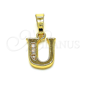 Oro Laminado Fancy Pendant, Gold Filled Style Initials Design, with White Cubic Zirconia, Polished, Golden Finish, 05.26.0033