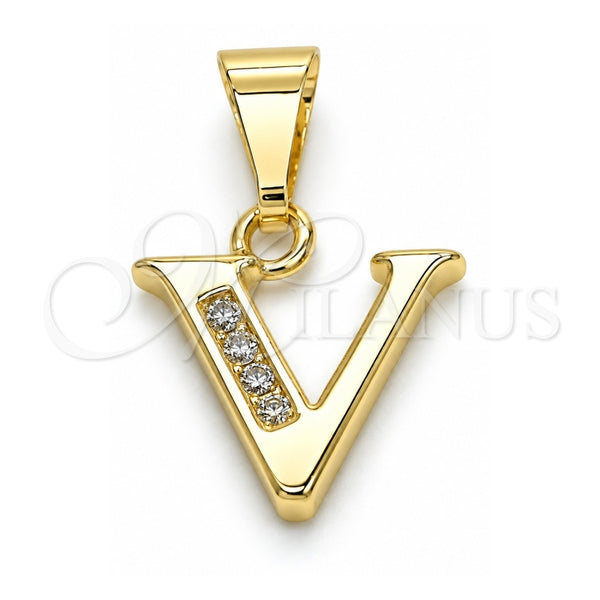 Oro Laminado Fancy Pendant, Gold Filled Style Initials Design, with White Cubic Zirconia, Polished, Golden Finish, 05.26.0034