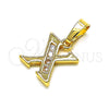 Oro Laminado Fancy Pendant, Gold Filled Style Initials Design, with White and White Cubic Zirconia, Polished, Golden Finish, 05.26.0036