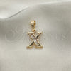 Oro Laminado Fancy Pendant, Gold Filled Style Initials Design, with White and White Cubic Zirconia, Polished, Golden Finish, 05.26.0036