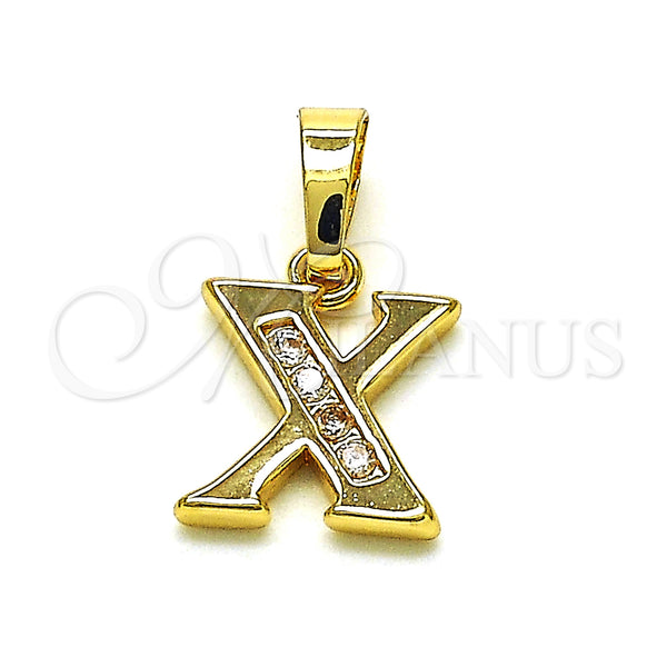 Oro Laminado Fancy Pendant, Gold Filled Style Initials Design, with White and White Cubic Zirconia, Polished, Golden Finish, 05.26.0036