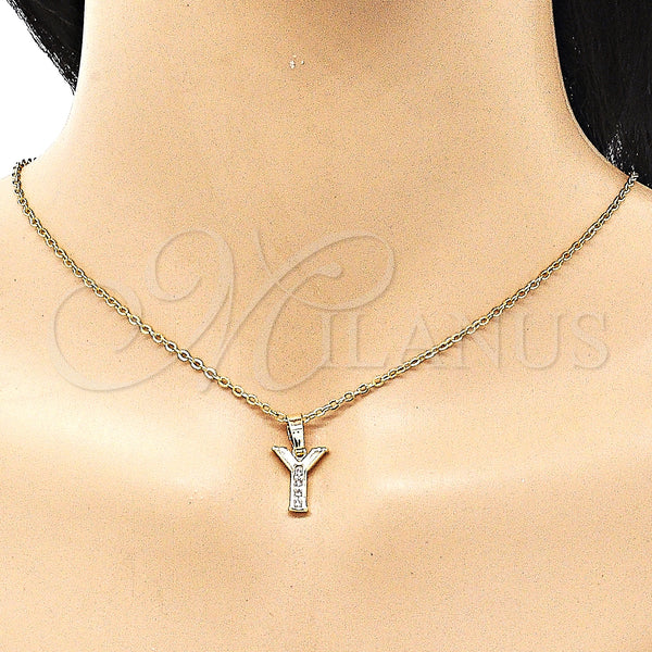 Oro Laminado Fancy Pendant, Gold Filled Style Initials Design, with White Crystal, Polished, Golden Finish, 05.26.0037