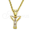 Oro Laminado Fancy Pendant, Gold Filled Style Initials Design, with White Crystal, Polished, Golden Finish, 05.26.0037
