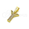 Oro Laminado Fancy Pendant, Gold Filled Style Initials Design, with White Crystal, Polished, Golden Finish, 05.26.0037