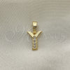 Oro Laminado Fancy Pendant, Gold Filled Style Initials Design, with White Crystal, Polished, Golden Finish, 05.26.0037