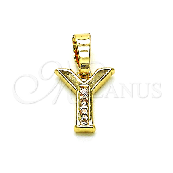 Oro Laminado Fancy Pendant, Gold Filled Style Initials Design, with White Crystal, Polished, Golden Finish, 05.26.0037