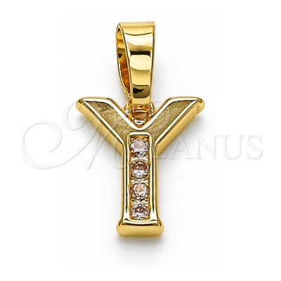 Oro Laminado Fancy Pendant, Gold Filled Style Initials Design, with White Crystal, Polished, Golden Finish, 05.26.0037
