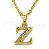 Oro Laminado Fancy Pendant, Gold Filled Style Initials Design, with White Crystal, Polished, Golden Finish, 05.26.0038