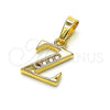 Oro Laminado Fancy Pendant, Gold Filled Style Initials Design, with White Crystal, Polished, Golden Finish, 05.26.0038