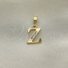 Oro Laminado Fancy Pendant, Gold Filled Style Initials Design, with White Crystal, Polished, Golden Finish, 05.26.0038