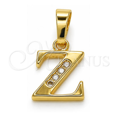 Oro Laminado Fancy Pendant, Gold Filled Style Initials Design, with White Crystal, Polished, Golden Finish, 05.26.0038