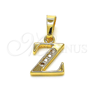 Oro Laminado Fancy Pendant, Gold Filled Style Initials Design, with White Crystal, Polished, Golden Finish, 05.26.0038