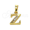 Oro Laminado Fancy Pendant, Gold Filled Style Initials Design, with White Crystal, Polished, Golden Finish, 05.26.0038
