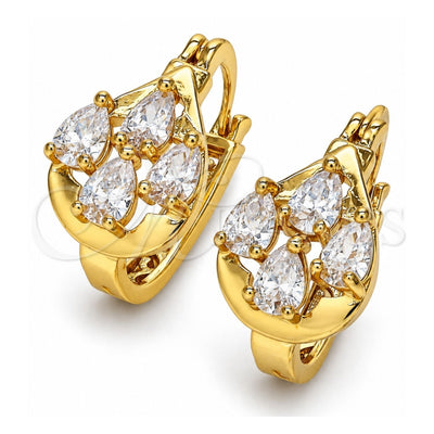 Oro Laminado Small Hoop, Gold Filled Style Teardrop Design, with White Cubic Zirconia, Polished, Golden Finish, 02.196.0001.15