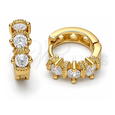 Oro Laminado Huggie Hoop, Gold Filled Style with White Cubic Zirconia, Polished, Golden Finish, 02.156.0138.15