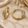 Oro Laminado Huggie Hoop, Gold Filled Style with White Cubic Zirconia, Polished, Golden Finish, 02.156.0137