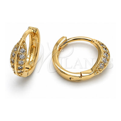 Oro Laminado Huggie Hoop, Gold Filled Style with White Cubic Zirconia, Polished, Golden Finish, 02.156.0137