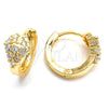 Oro Laminado Huggie Hoop, Gold Filled Style Grape Design, with White Cubic Zirconia, Diamond Cutting Finish, Golden Finish, 02.156.0144