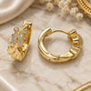 Oro Laminado Huggie Hoop, Gold Filled Style with White Micro Pave, Polished, Golden Finish, 02.156.0133