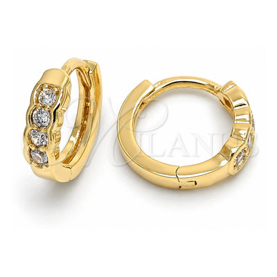 Oro Laminado Huggie Hoop, Gold Filled Style with White Cubic Zirconia, Polished, Golden Finish, 02.156.0084