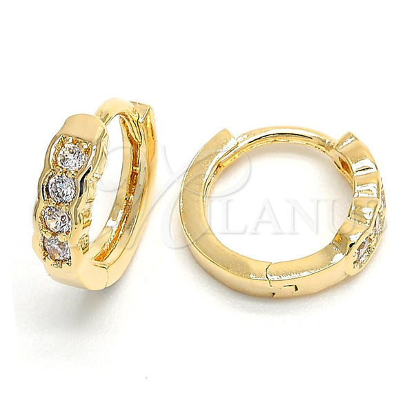Oro Laminado Huggie Hoop, Gold Filled Style with White Cubic Zirconia, Polished, Golden Finish, 02.156.0084