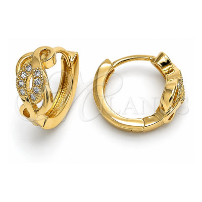 Oro Laminado Huggie Hoop, Gold Filled Style with White Micro Pave, Polished, Golden Finish, 02.156.0143