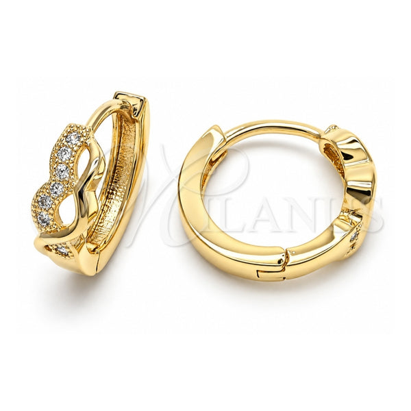 Oro Laminado Huggie Hoop, Gold Filled Style with White Micro Pave, Polished, Golden Finish, 02.156.0149