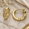 Oro Laminado Huggie Hoop, Gold Filled Style Teardrop Design, with White Micro Pave, Polished, Golden Finish, 02.156.0135