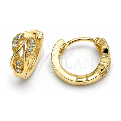 Oro Laminado Huggie Hoop, Gold Filled Style Teardrop Design, with White Micro Pave, Polished, Golden Finish, 02.156.0135