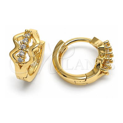Oro Laminado Huggie Hoop, Gold Filled Style with White Cubic Zirconia, Polished, Golden Finish, 02.156.0147