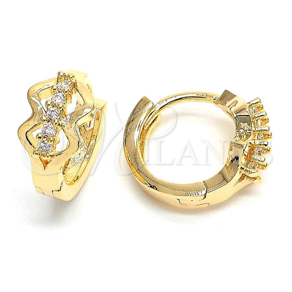 Oro Laminado Huggie Hoop, Gold Filled Style with White Cubic Zirconia, Polished, Golden Finish, 02.156.0147