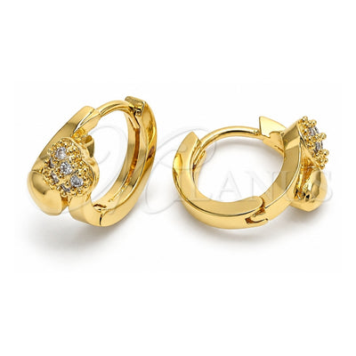 Oro Laminado Huggie Hoop, Gold Filled Style Heart Design, with White Micro Pave, Polished, Golden Finish, 02.156.0142