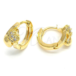 Oro Laminado Huggie Hoop, Gold Filled Style Heart Design, with White Micro Pave, Polished, Golden Finish, 02.156.0142