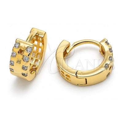 Oro Laminado Huggie Hoop, Gold Filled Style with White Cubic Zirconia, Polished, Golden Finish, 02.156.0148