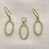Oro Laminado Earring and Pendant Adult Set, Gold Filled Style with White Crystal, Polished, Golden Finish, 10.59.0112
