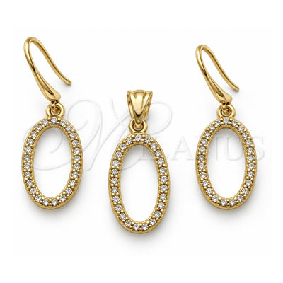 Oro Laminado Earring and Pendant Adult Set, Gold Filled Style with White Crystal, Polished, Golden Finish, 10.59.0112