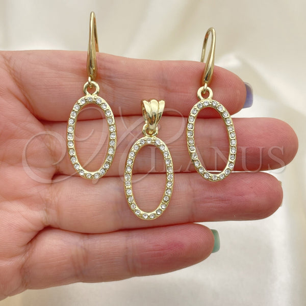 Oro Laminado Earring and Pendant Adult Set, Gold Filled Style with White Crystal, Polished, Golden Finish, 10.59.0112