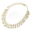 Oro Laminado Fancy Necklace, Gold Filled Style Leaf Design, with Gray Pearl and White Cubic Zirconia, Polished, Golden Finish, 04.105.0014 (02 MM Thickness, 18 Inches Length)