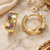 Oro Laminado Huggie Hoop, Gold Filled Style with Multicolor Crystal, Polished, Golden Finish, 02.165.0129.1