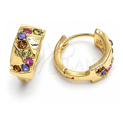 Oro Laminado Huggie Hoop, Gold Filled Style with Multicolor Crystal, Polished, Golden Finish, 02.165.0129.1