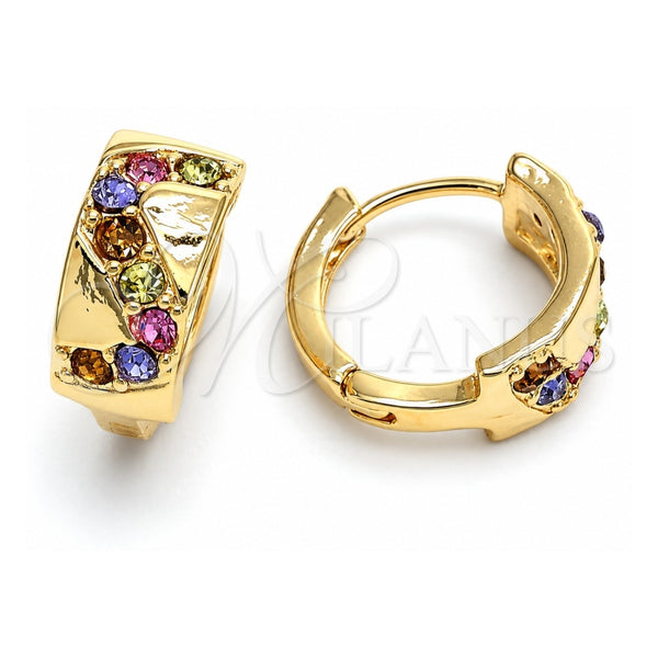 Oro Laminado Huggie Hoop, Gold Filled Style with Multicolor Crystal, Polished, Golden Finish, 02.165.0129.1
