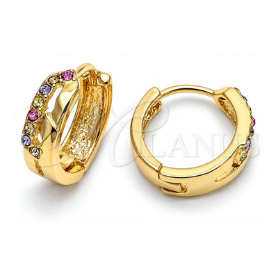 Oro Laminado Huggie Hoop, Gold Filled Style with Multicolor Crystal, Polished, Golden Finish, 02.165.0133.1