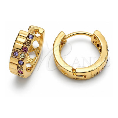 Oro Laminado Huggie Hoop, Gold Filled Style with Multicolor Crystal, Polished, Golden Finish, 02.165.0143.1