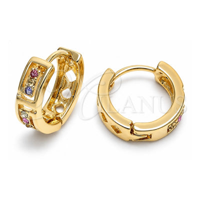 Oro Laminado Huggie Hoop, Gold Filled Style with Multicolor Crystal, Polished, Golden Finish, 02.165.0142.1