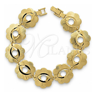 Oro Laminado Fancy Bracelet, Gold Filled Style Flower Design, Diamond Cutting Finish, Golden Finish, 5.018.010.1 (15 MM Thickness, 8 Inches Length)