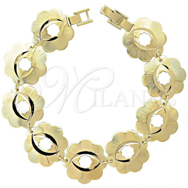 Oro Laminado Fancy Bracelet, Gold Filled Style Flower Design, Diamond Cutting Finish, Golden Finish, 5.018.010.1 (15 MM Thickness, 8 Inches Length)