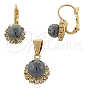 Oro Laminado Earring and Pendant Adult Set, Gold Filled Style Ball Design, with Ivory Pearl, Polished, Golden Finish, 10.150.0027