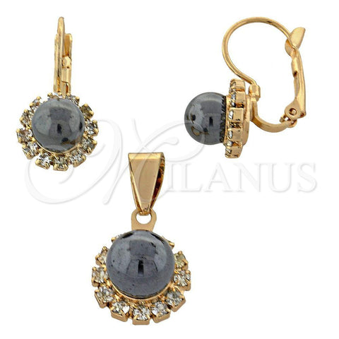 Oro Laminado Earring and Pendant Adult Set, Gold Filled Style Ball Design, with Ivory Pearl, Polished, Golden Finish, 10.150.0027
